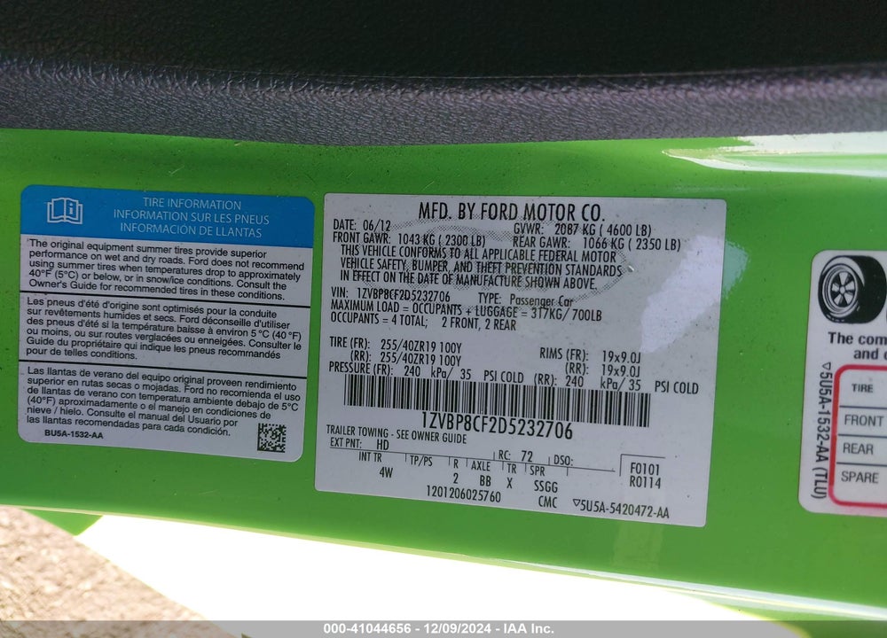 2013 FORD MUSTANG GT PREMIUM VIN: 1ZVBP8CF2D5232706