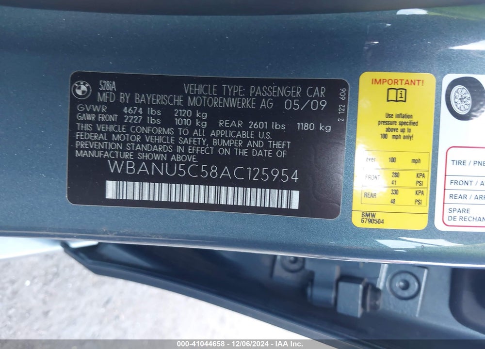 2010 BMW 528I VIN: WBANU5C58AC125954