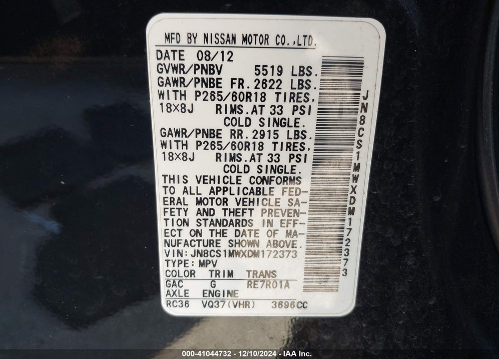 2013 INFINITI FX37 VIN: JN8CS1MWXDM172373