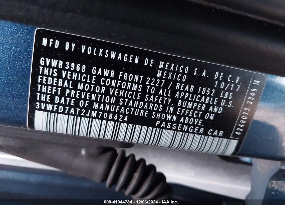 2018 VOLKSWAGEN BEETLE 2.0T COAST/2.0T S VIN: 3VWFD7AT2JM708424