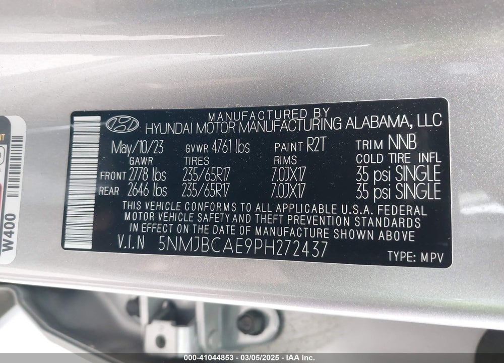 2023 HYUNDAI TUCSON SEL VIN: 5NMJBCAE9PH272437
