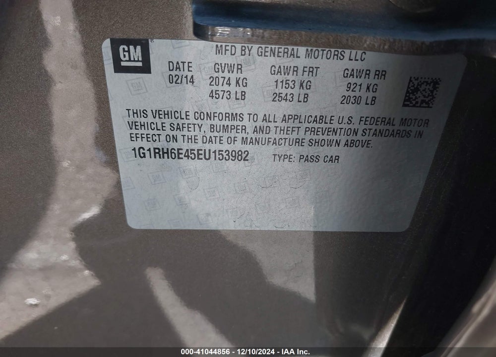 2014 CHEVROLET VOLT VIN: 1G1RH6E45EU153982