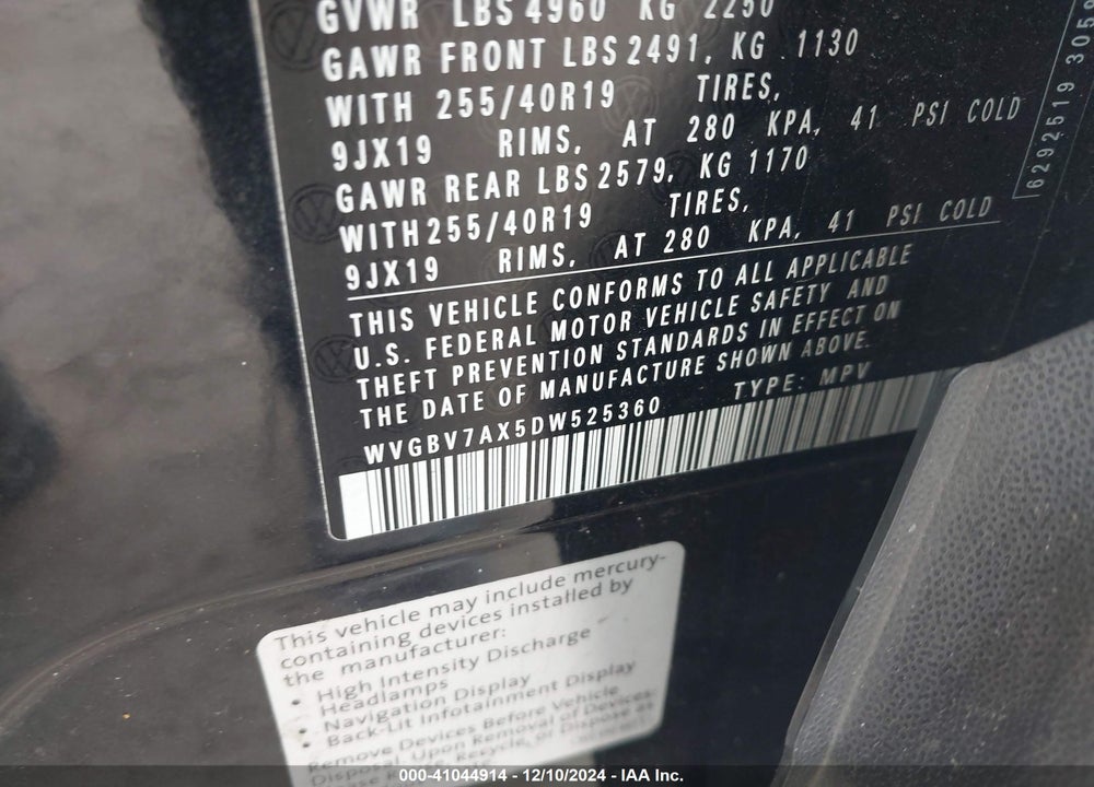 2013 VOLKSWAGEN TIGUAN SEL VIN: WVGBV7AX5DW525360