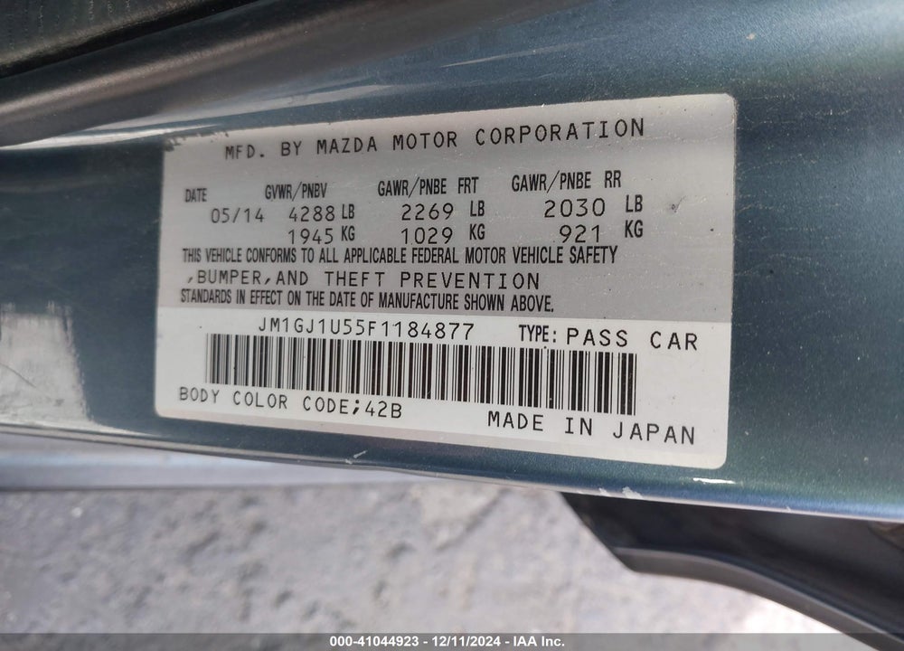 2015 MAZDA 6 I SPORT VIN: JM1GJ1U55F1184877
