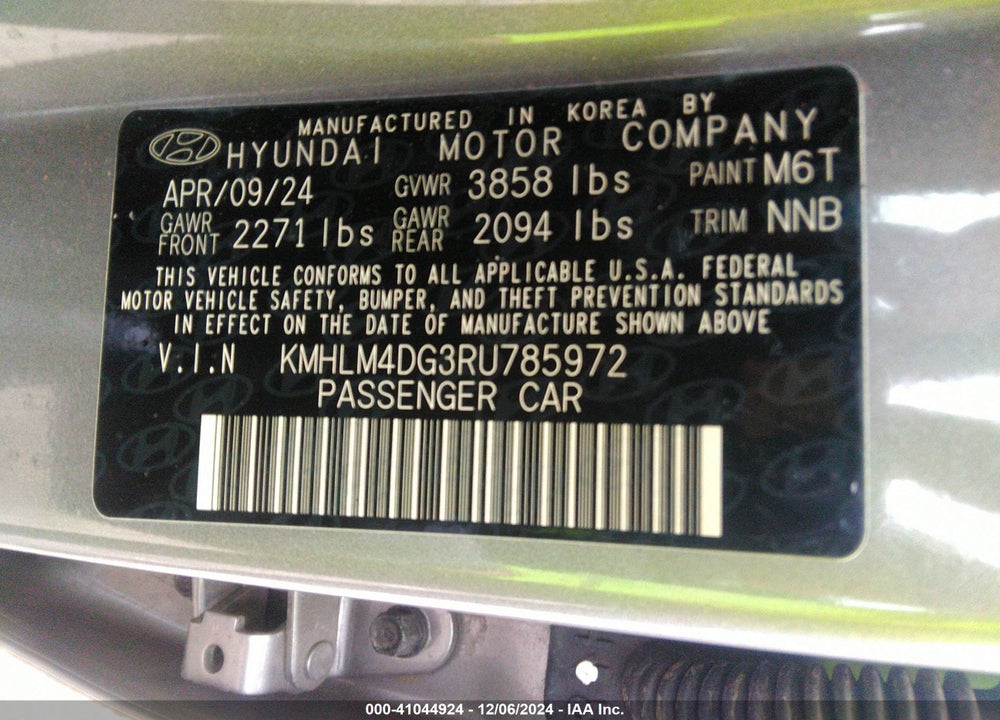 2024 HYUNDAI ELANTRA SEL VIN: KMHLM4DG3RU785972