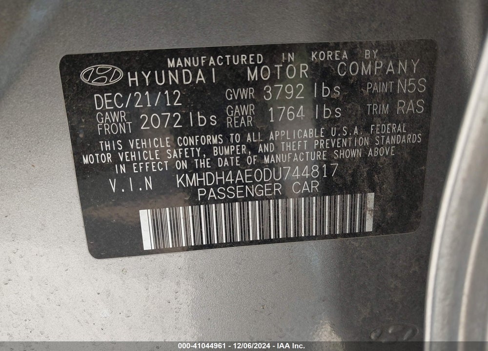 2013 HYUNDAI ELANTRA LIMITED VIN: KMHDH4AE0DU744817