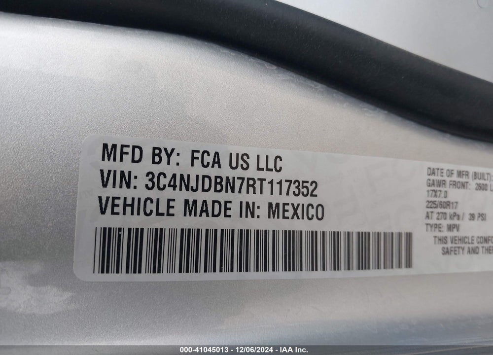 2024 JEEP COMPASS LATITUDE 4X4 VIN: 3C4NJDBN7RT117352