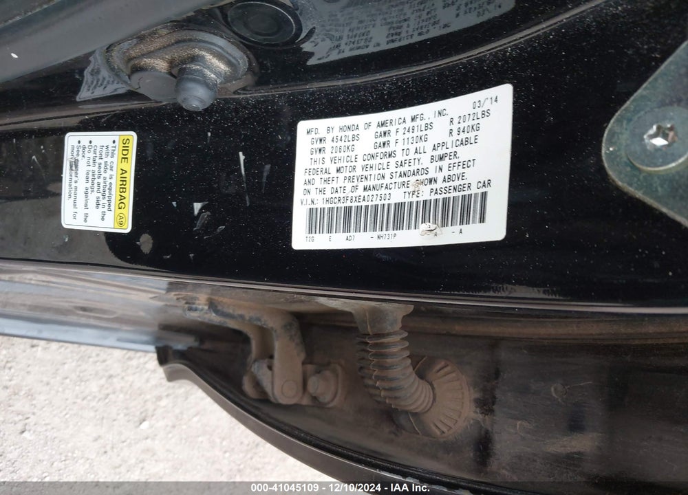 2014 HONDA ACCORD VIN: 1HGCR3F8XEA027503