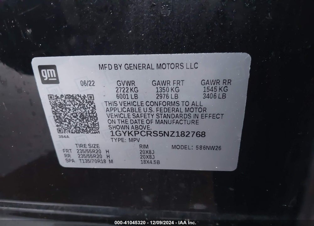 2022 CADILLAC XT6 VIN: 1GYKPCRS5NZ182768