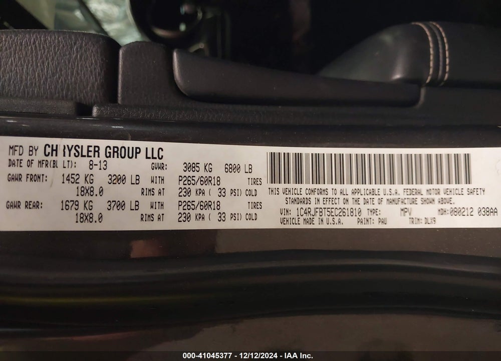 2014 JEEP GRAND CHEROKEE LIMITED VIN: 1C4RJFBT5EC261810