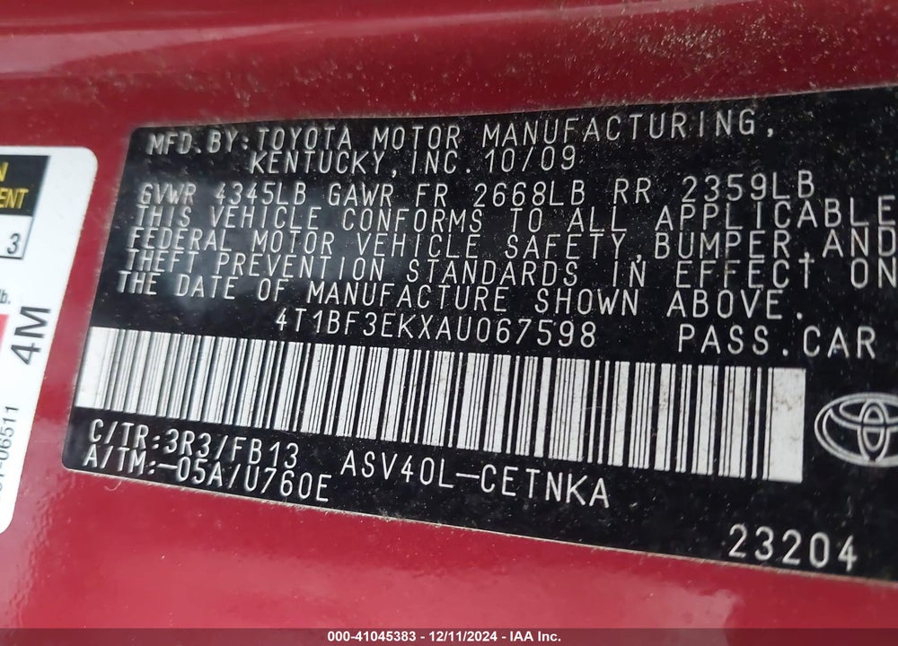 2010 TOYOTA CAMRY LE VIN: 4T1BF3EKXAU067598