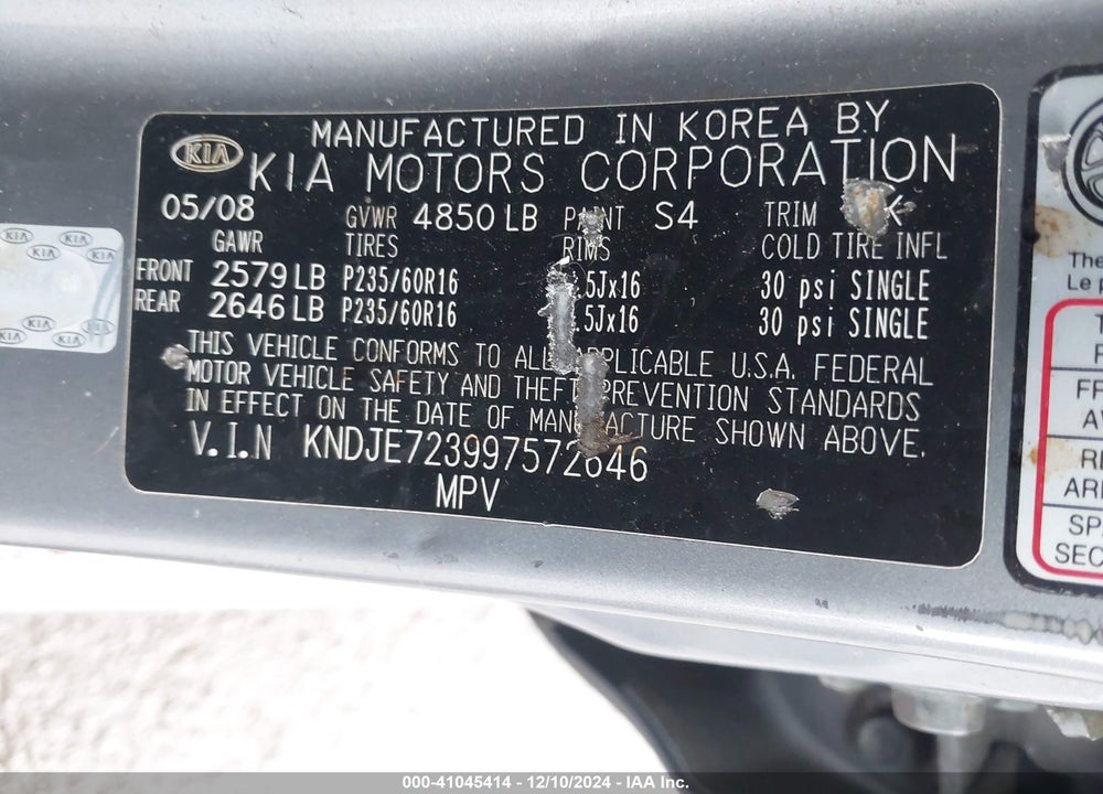2009 KIA SPORTAGE LX V6 VIN: KNDJE723997572646