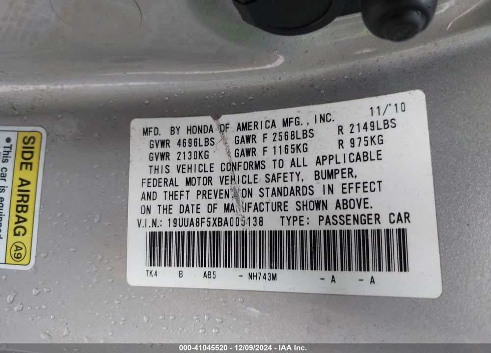 2011 ACURA TL 3.5 VIN: 19UUA8F5XBA005138