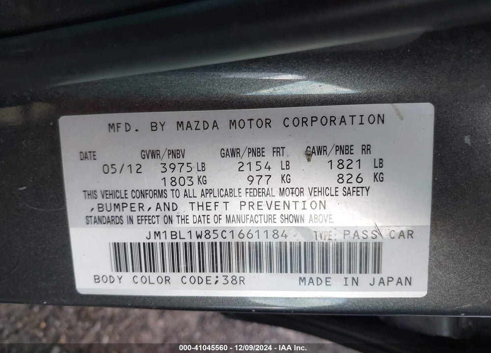2012 MAZDA 3 I GRAND TOURING VIN: JM1BL1W85C1661184