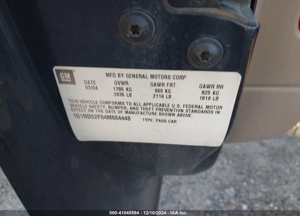 2004 CHEVROLET CLASSIC VIN: 1G1ND52F84M664448