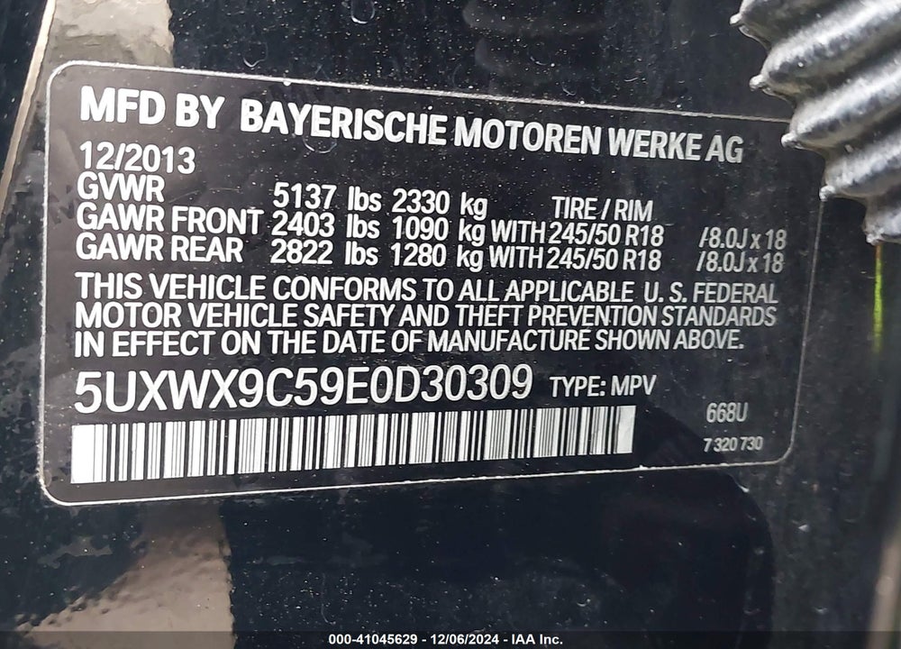 2014 BMW X3 XDRIVE28I VIN: 5UXWX9C59E0D30309
