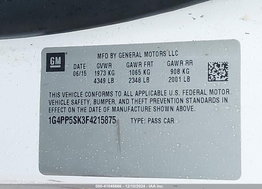 2015 BUICK VERANO VIN: 1G4PP5SK3F4215875