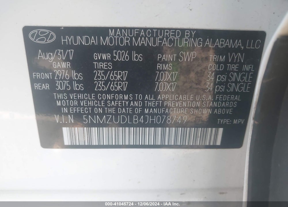 2018 HYUNDAI SANTA FE SPORT 2.4L VIN: 5NMZUDLB4JH078749