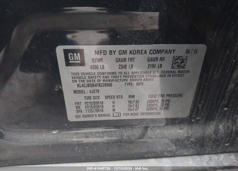 2015 BUICK ENCORE CONVENIENCE VIN: KL4CJBSB4FB228966