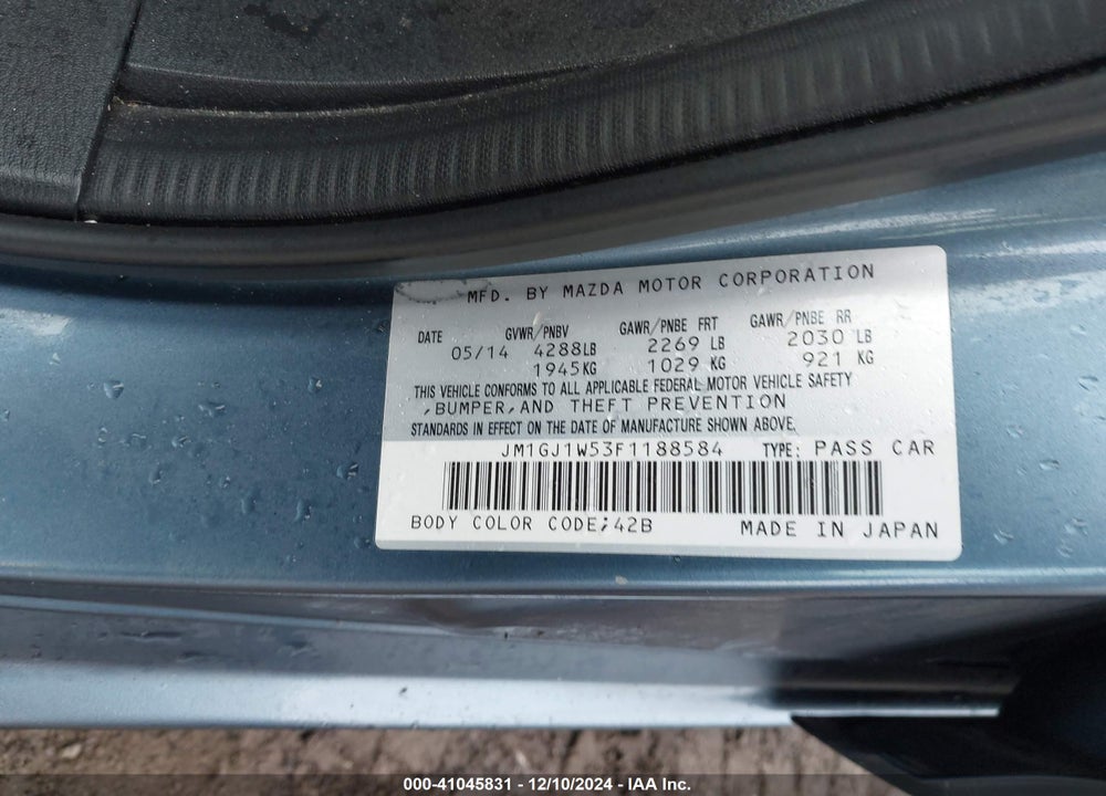 2015 MAZDA 6 I GRAND TOURING VIN: JM1GJ1W53F1188584