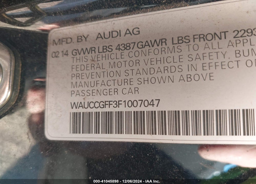 2015 AUDI A3 1.8T PREMIUM VIN: WAUCCGFF3F1007047