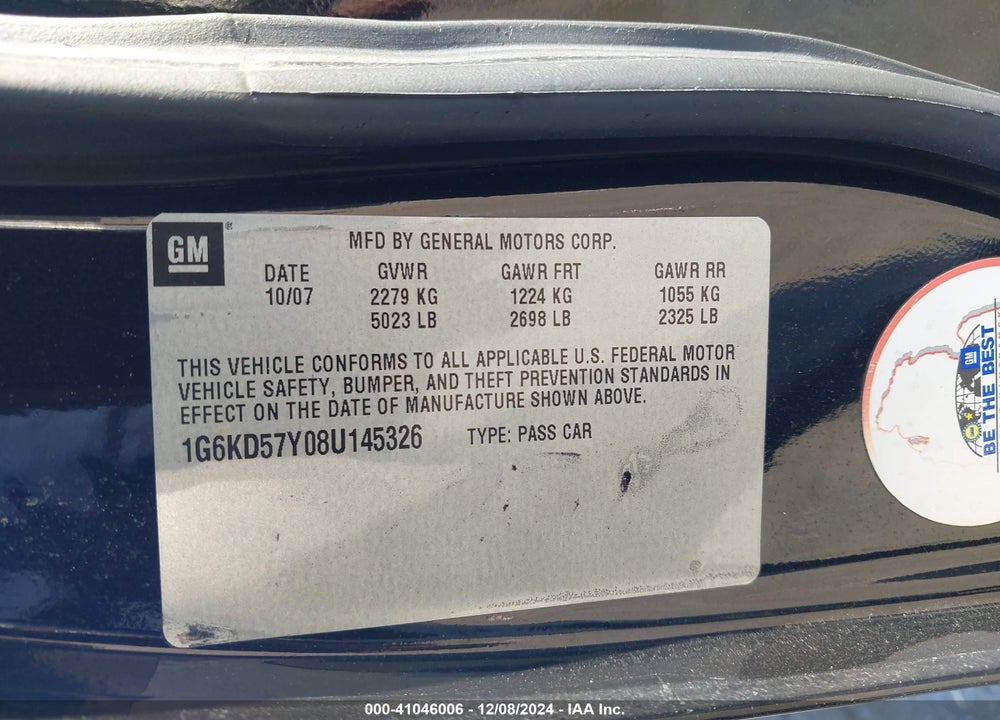 2008 CADILLAC DTS 1SC VIN: 1G6KD57Y08U145326