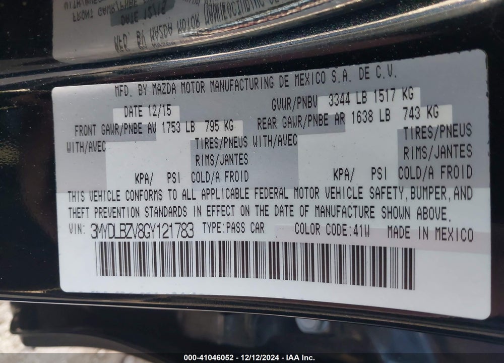 2016 SCION IA VIN: 3MYDLBZV8GY121783