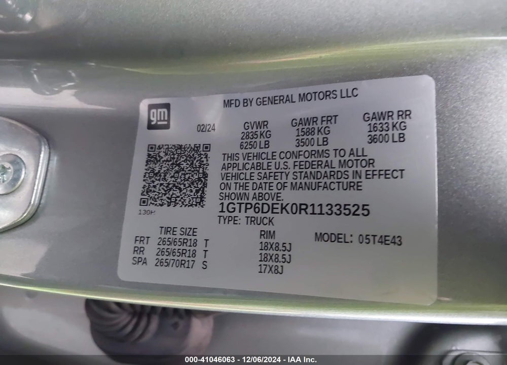 2024 GMC CANYON 4WD AT4 VIN: 1GTP6DEK0R1133525