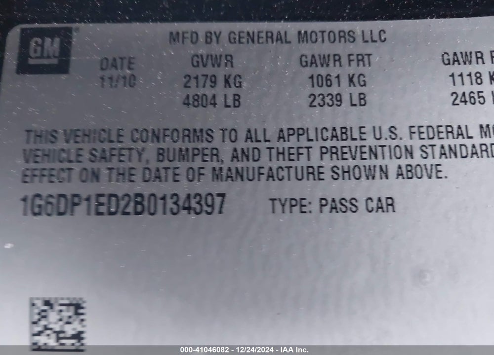 2011 CADILLAC CTS PREMIUM VIN: 1G6DP1ED2B0134397