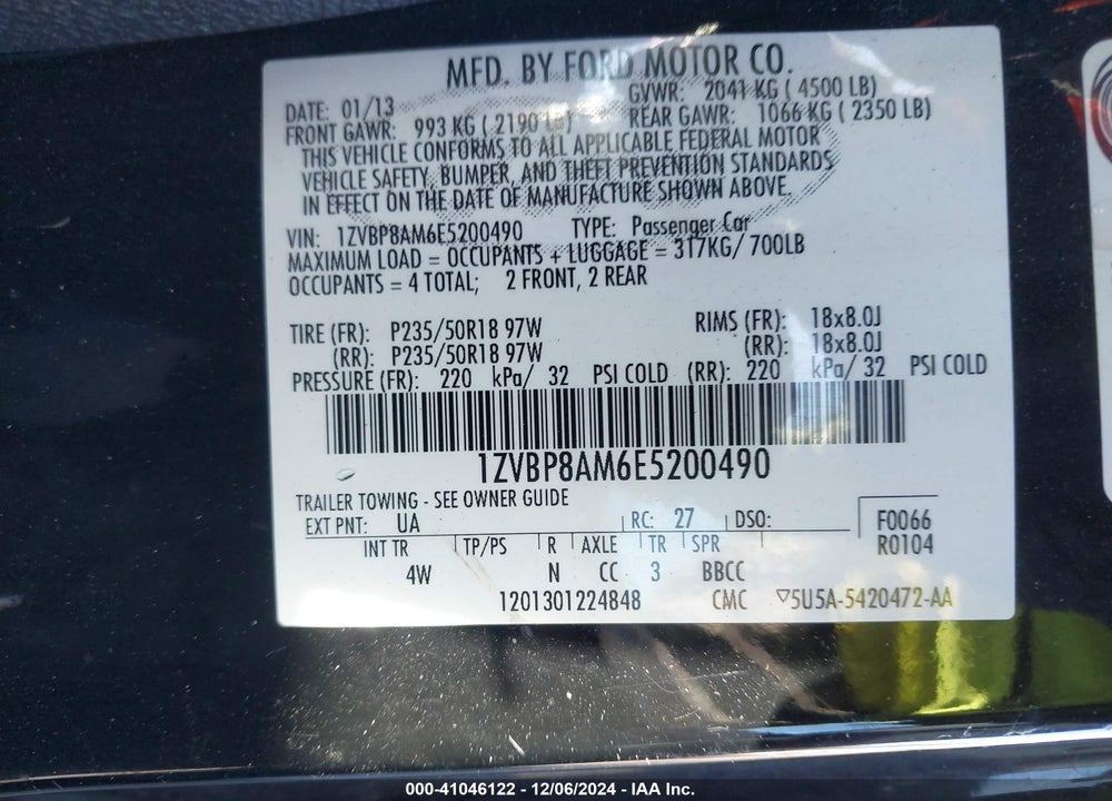 2014 FORD MUSTANG VIN: 1ZVBP8AM6E5200490
