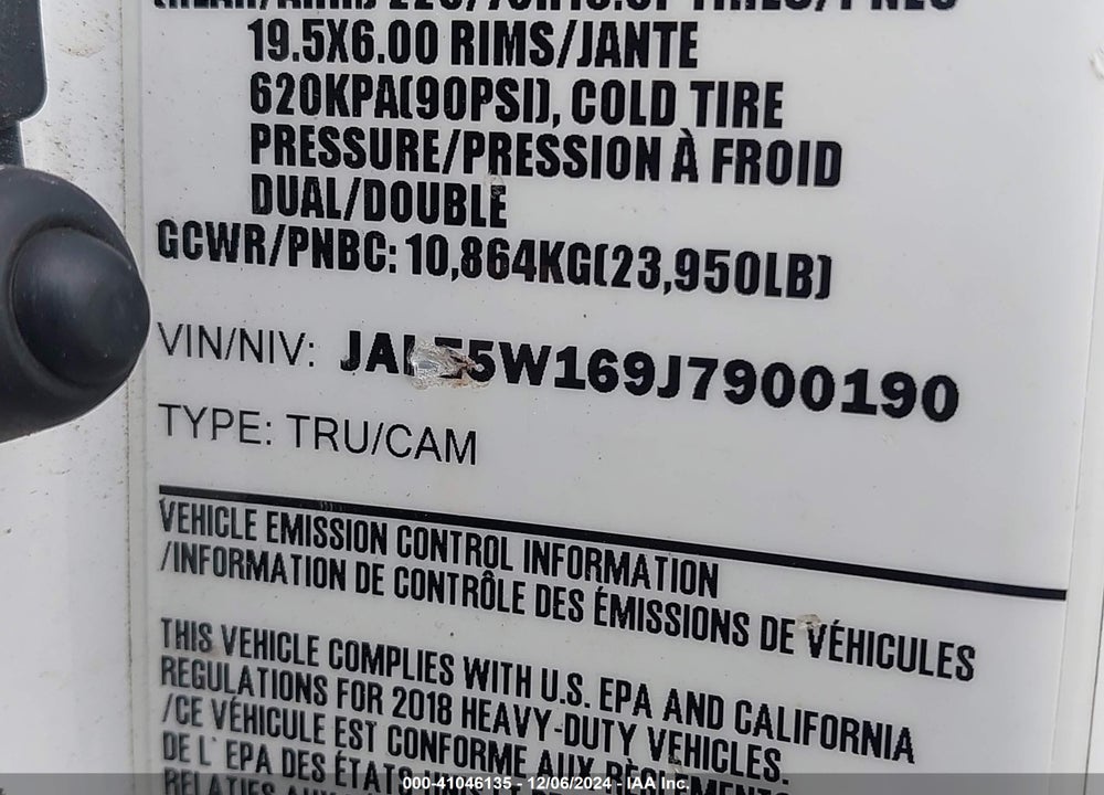 2018 ISUZU NQR VIN: JALE5W169J7900190