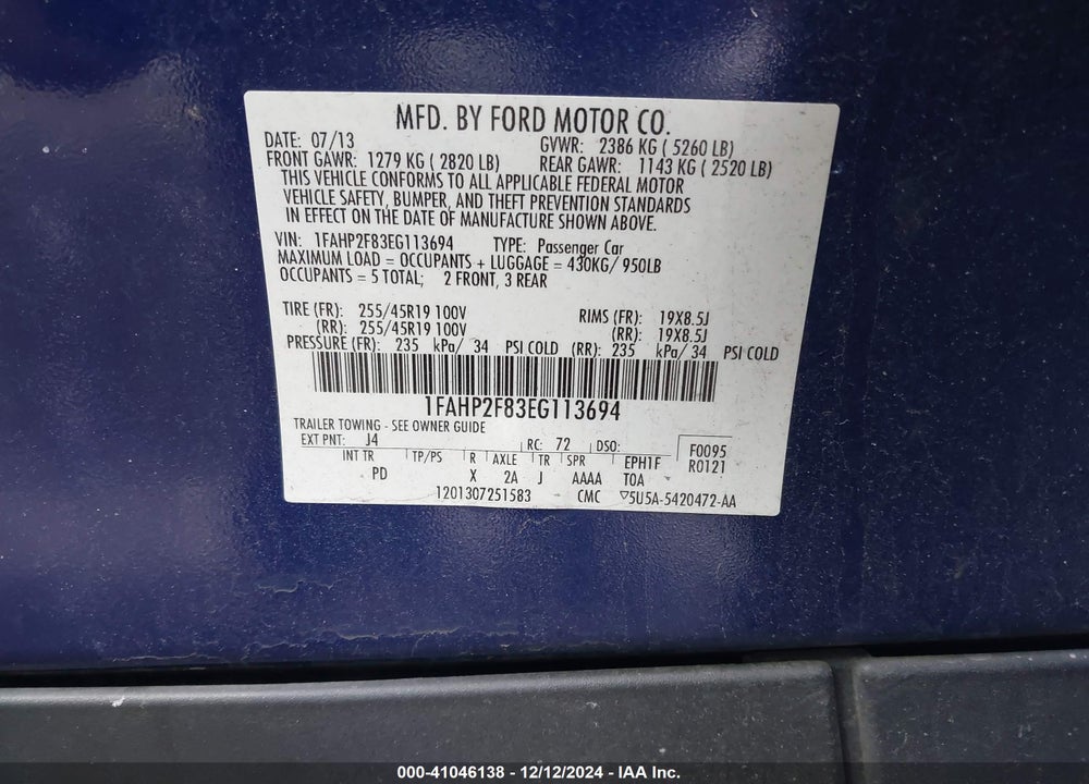 2014 FORD TAURUS LIMITED VIN: 1FAHP2F83EG113694