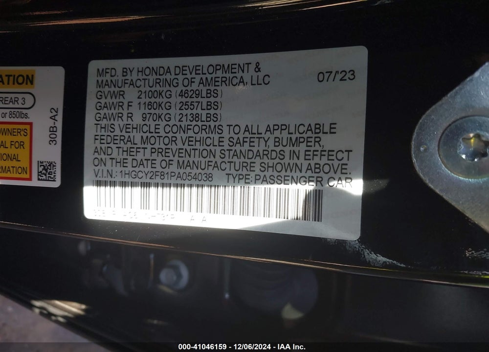 2023 HONDA ACCORD HYBRID TOURING VIN: 1HGCY2F81PA054038