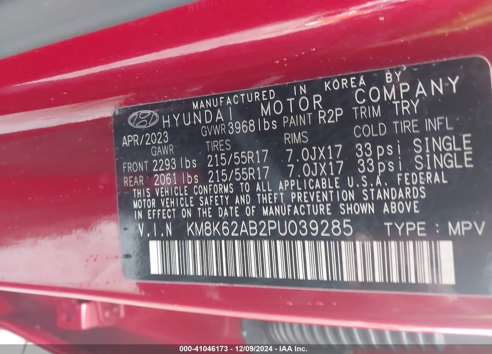 2023 HYUNDAI KONA SEL VIN: KM8K62AB2PU039285