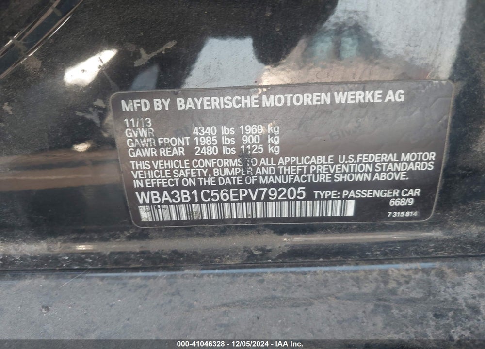 2014 BMW 320I VIN: WBA3B1C56EPV79205