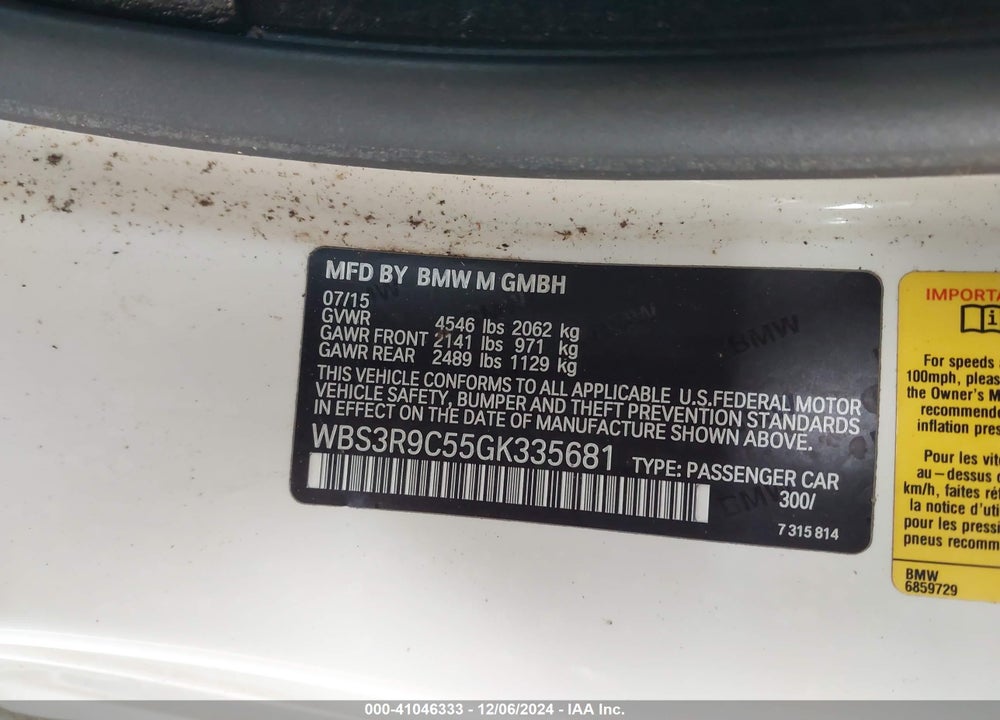 2016 BMW M4 VIN: WBS3R9C55GK335681