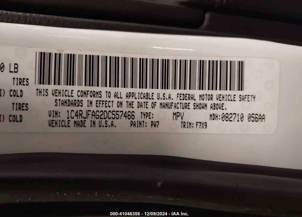 2013 CHEROKEE JEEP GRAND  LAREDO VIN: 1C4RJFAG2DC557466