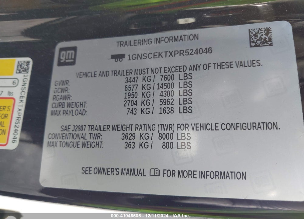 2023 CHEVROLET SUBURBAN 2WD RST VIN: 1GNSCEKTXPR524046