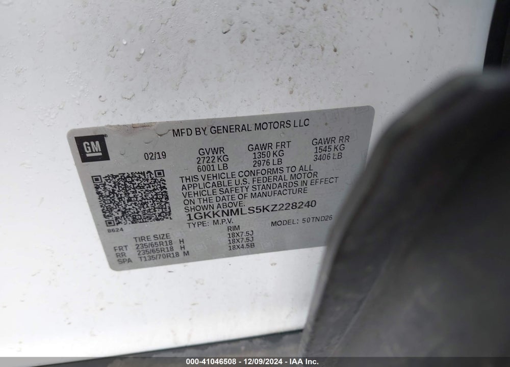 2019 GMC ACADIA VIN: 1GKKNMLS5KZ228240