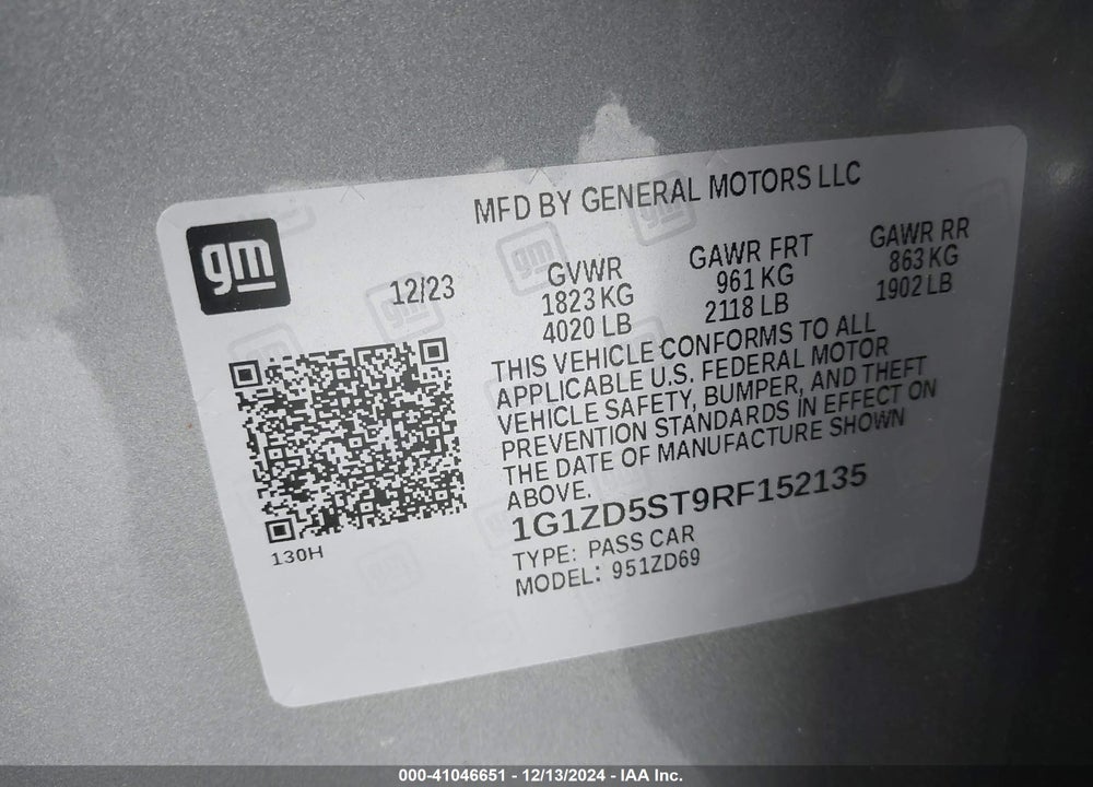 2024 CHEVROLET MALIBU FWD 1LT VIN: 1G1ZD5ST9RF152135