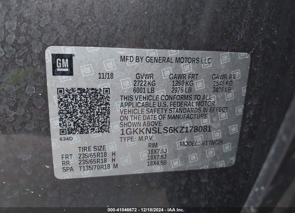 2019 GMC ACADIA VIN: 1GKKNSLS6KZ178081