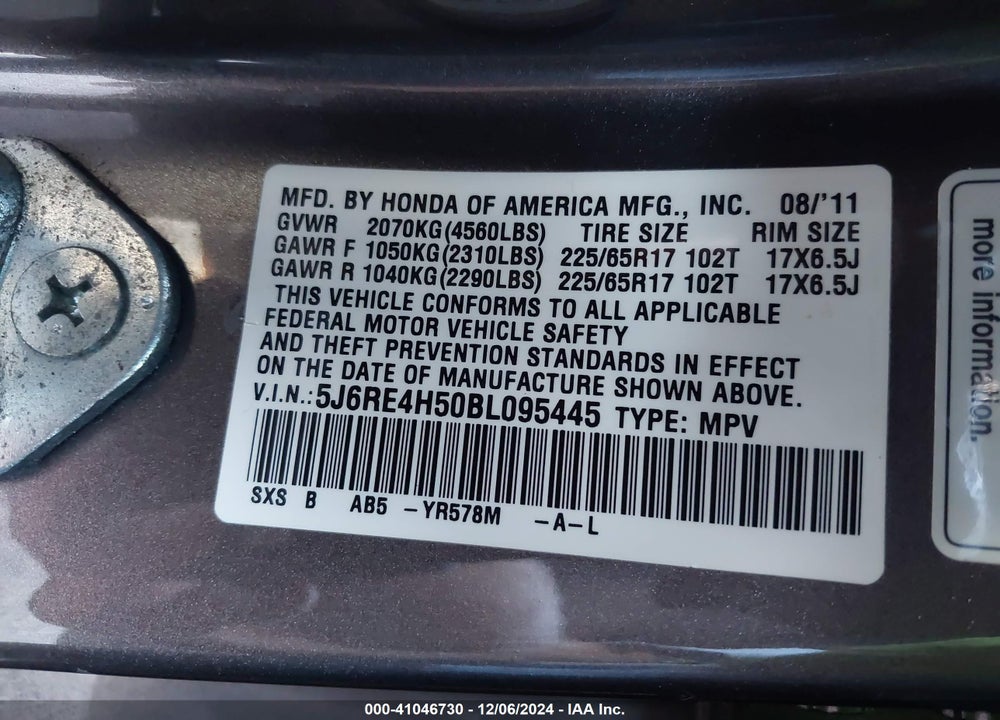 2011 HONDA CR-V EX VIN: 5J6RE4H50BL095445