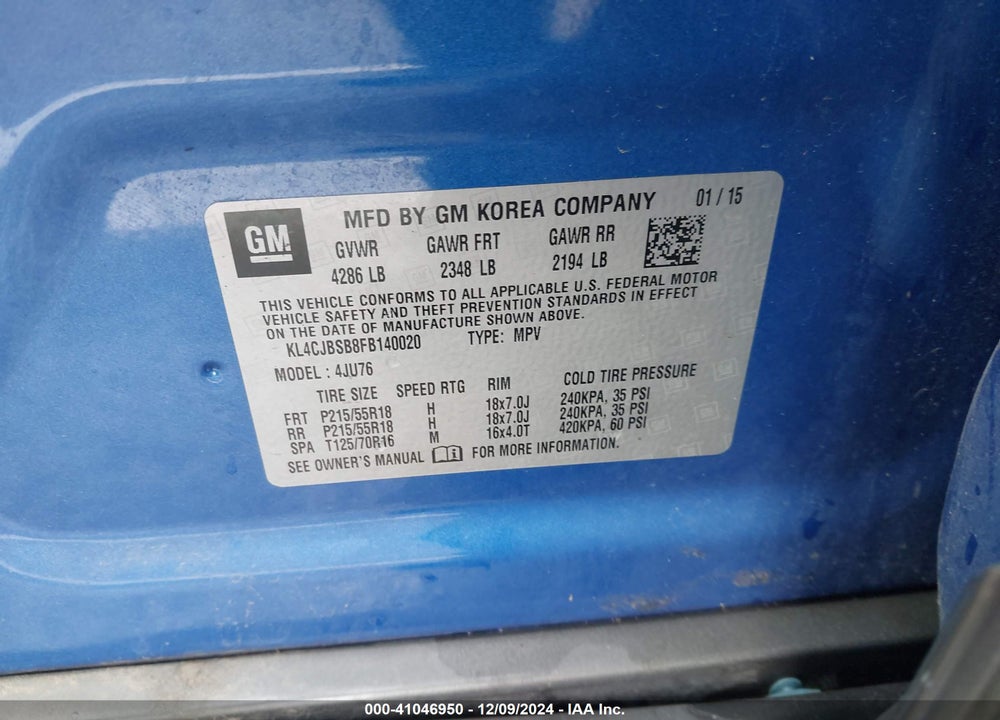 2015 BUICK ENCORE CONVENIENCE VIN: KL4CJBSB8FB140020