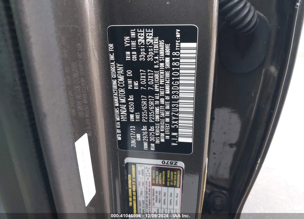 2013 HYUNDAI SANTA FE SPORT VIN: 5XYZU3LB3DG101818