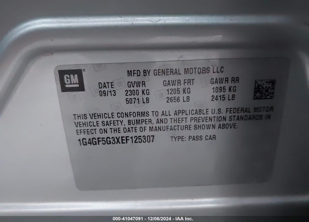 2014 BUICK LACROSSE VIN: 1G4GF5G3XEF125307