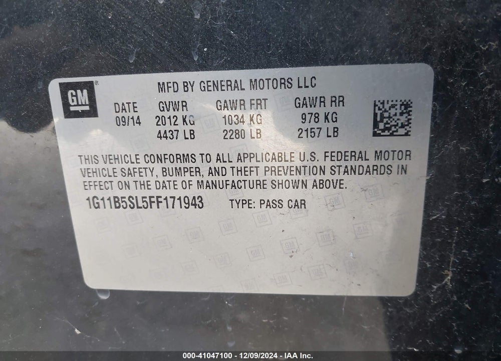 2015 CHEVROLET MALIBU LS VIN: 1G11B5SL5FF171943