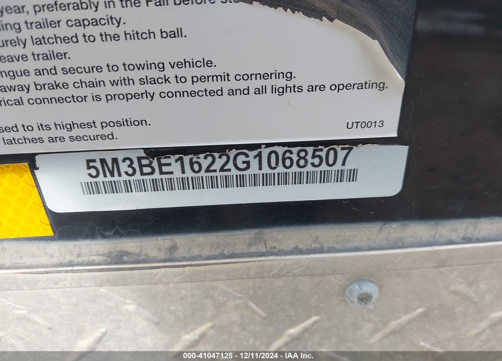 2016 MIRAGE CARGO TRAILER VIN: 5M3BE1622G1068507