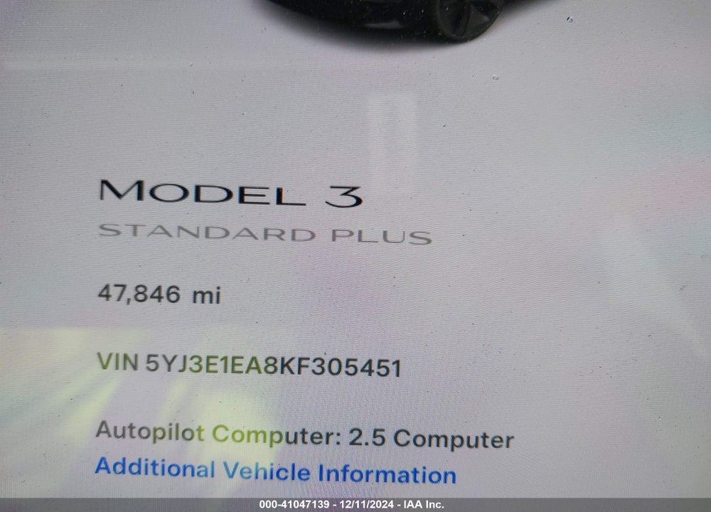 2019 TESLA MODEL 3 LONG RANGE/MID RANGE/STANDARD RANGE/STANDARD RANGE PLUS VIN: 5YJ3E1EA8KF305451