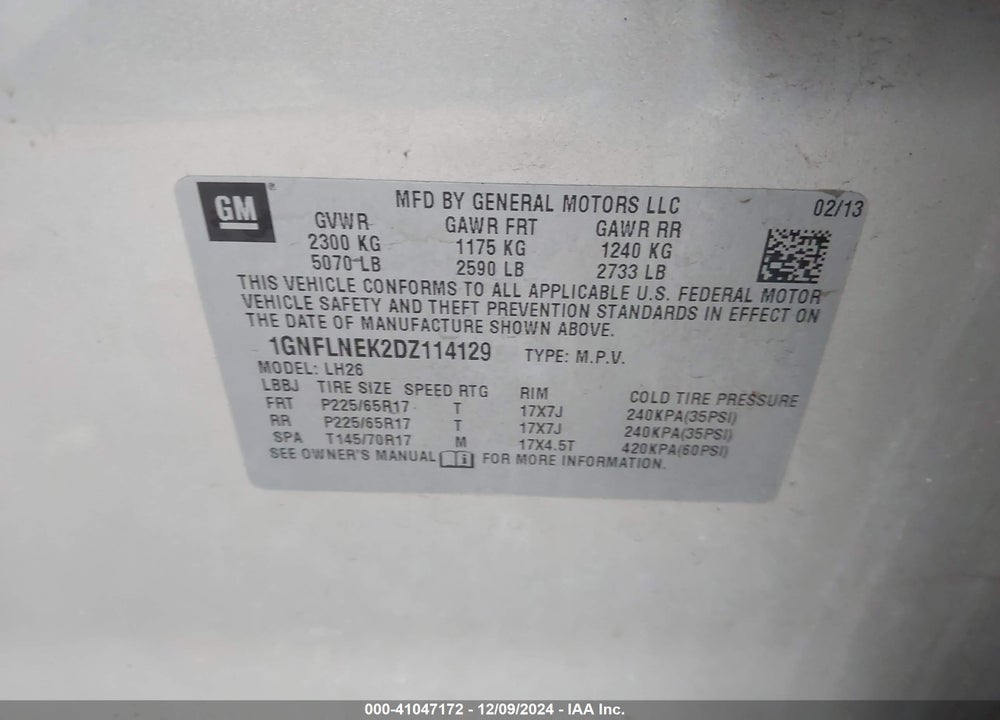 2013 CHEVROLET EQUINOX VIN: 1GNFLNEK2DZ114129