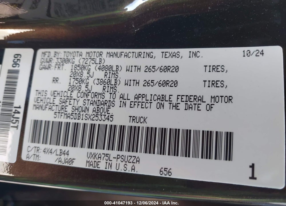 2025 TOYOTA TUNDRA 1794 EDITION VIN: 5TFMA5DB1SX253345